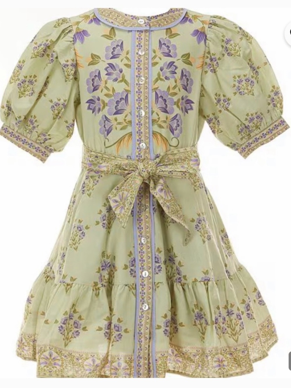 A Loves A Little Girls' Sage Green Floral Belted Dress